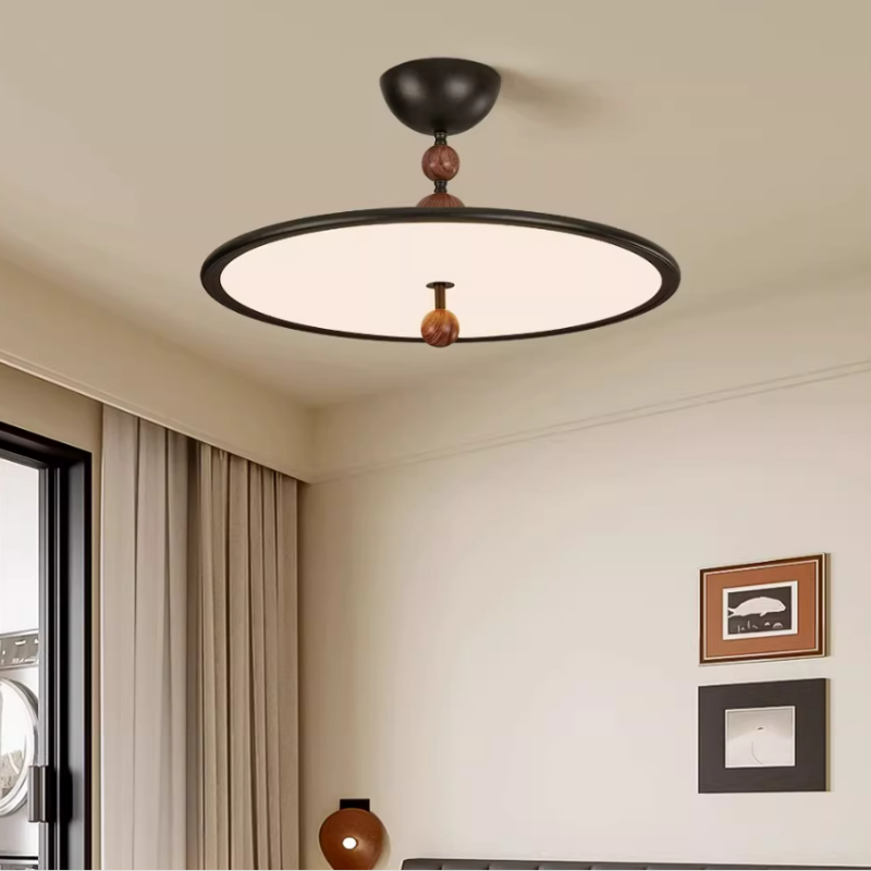 Black Walnut Wood Acrylic LED Flush Mount Ceiling Light Tri-Color Dimming