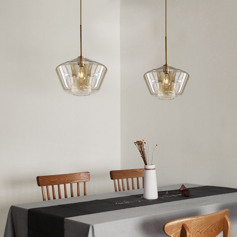 Nordic Minimalist Vintage Hand Blown Amber Glass Suspension Pendant Light