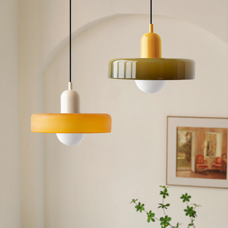 Modern Minimalist Macaron Colored Glass Lampshade Indoor LED Pendant Light