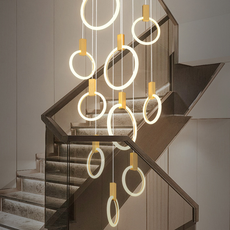 Long Ring Rotating Duplex Loft Pendant Light Stairway Living Room Art Gallery Creative Chandelier Modern