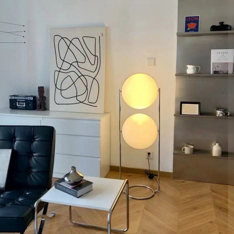 Modernong Dobleng Globe na LED na Lampara sa Sahig na may Metal at Acrylic na Pindutan sa Paa para sa Dekorasyon ng Tahanan