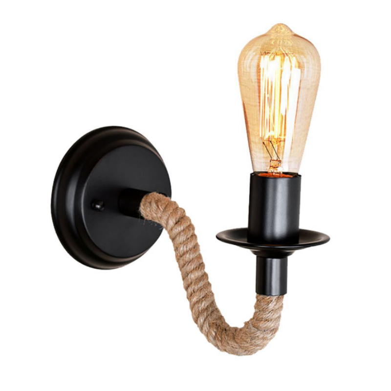 Industrial Bent Pipe Hemp Rope Wall Lamp for Bar Restaurant Home Decor