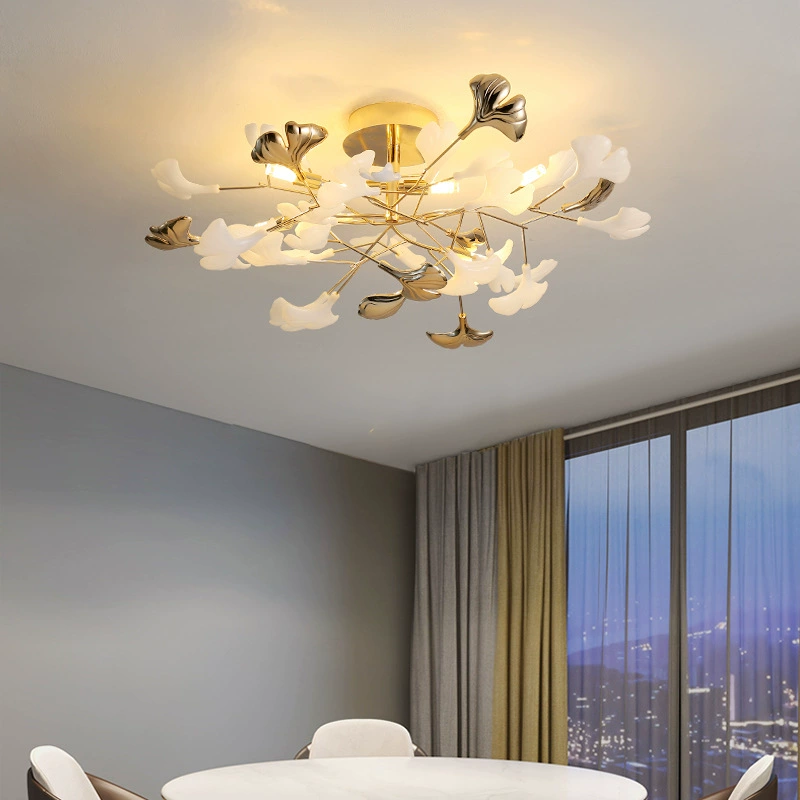 Lampă de tavan modernă cu design de frunză de ginkgo, luxoasă, decorativă, din ceramică, pentru sufragerie și sală de mese, pentru casă și hotel