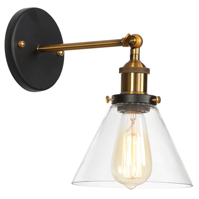 American Retro Minimalist Brass Lamp Head Glass Wall Lamp for Restaurant Coffee Shop Library Home Decor