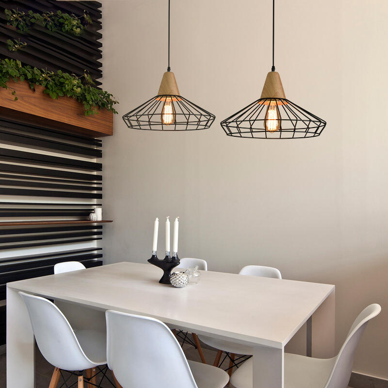 Loft Wooden Classical Led Pendant Light for Living Dining Room Metal Iron Chandeliers 