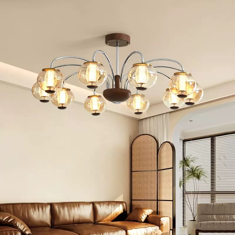 American Vintage Walnut Wood Chandelier for Living Room Dining Room Bedroom