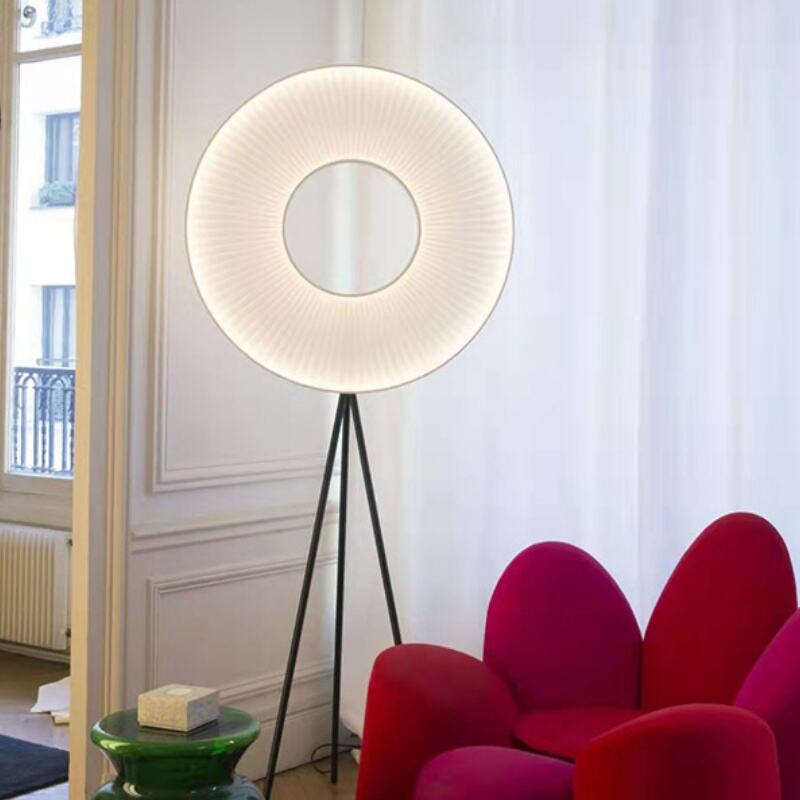 Modern Minimalist Black Metal LED Floor Lamp Three Color Dimming Foot Switch