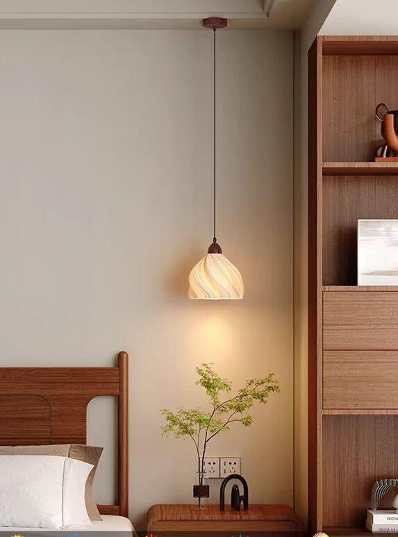 French retro romantic skirt shape walnut pendant light for dining table headboard 