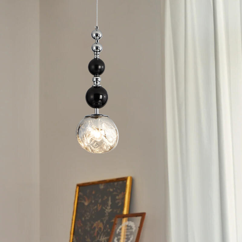 French Retro Transparent Glass Ball Black Silver Metal Ball lava LED Pendant Light