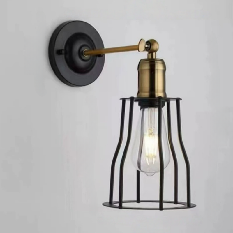 American Retro Industrial Style Metal Cage Wall Lamp for Living Room Dining Room Bedroom