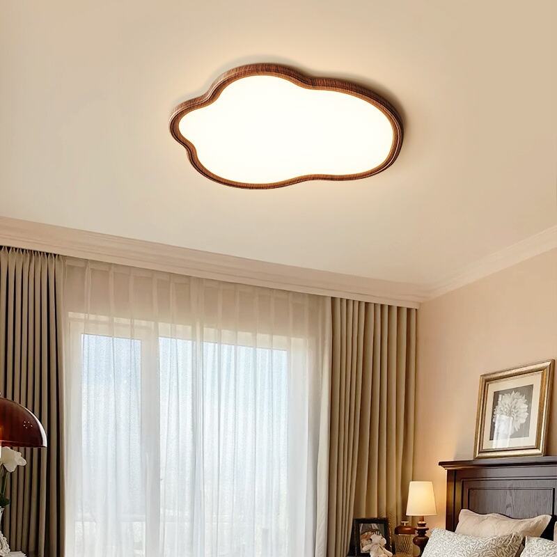 Walnut Cloud Shape ABS Acrylic LED Flush Mount Ceiling Light Tri-Color Dimming