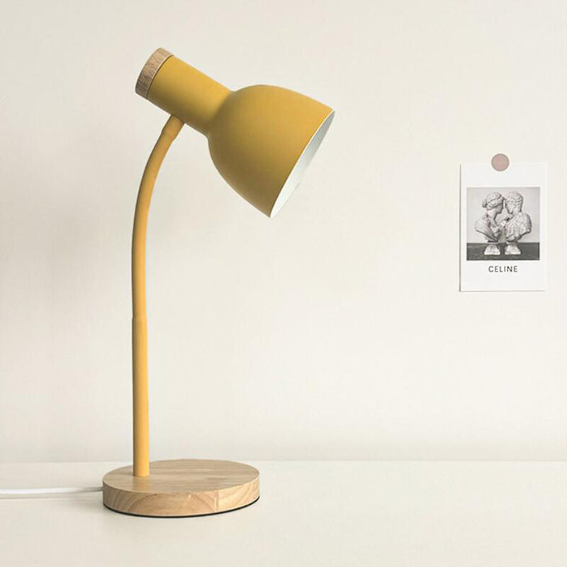 Nordic Color LED Button Type Metal Plug-in Wooden Base Eye protection Table Lamp