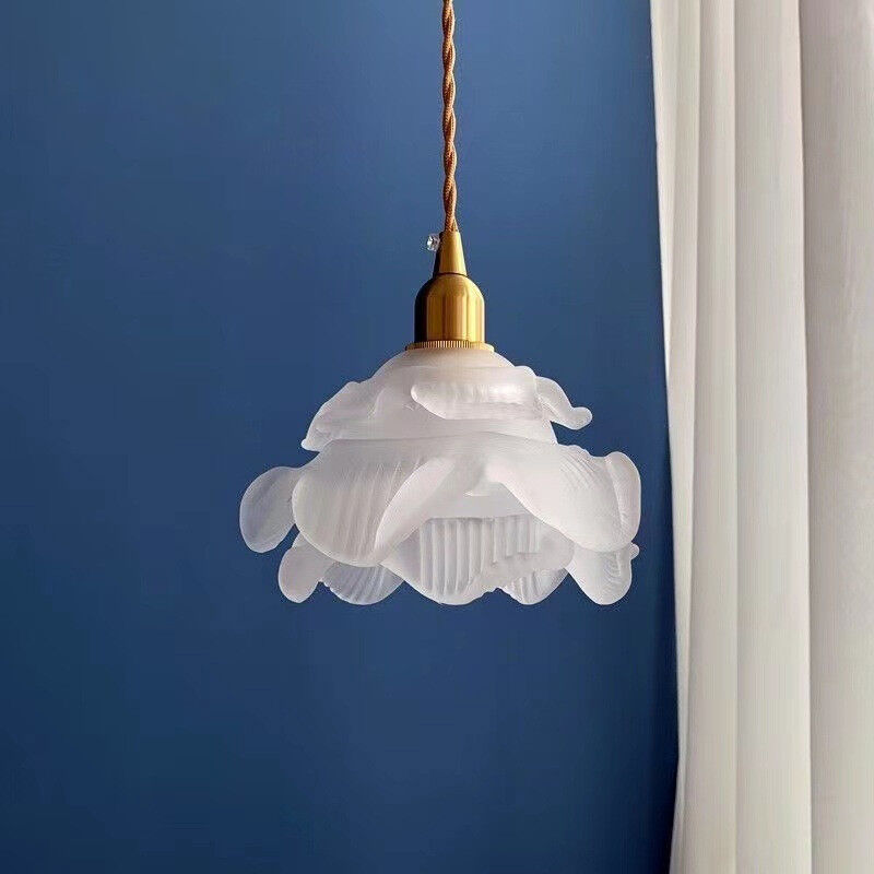 French Retro Flower Glass Brass Gold Small Chandelier Home Entrance