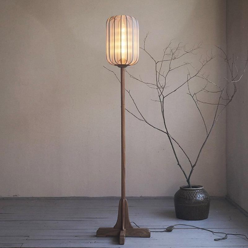Japanese Style Lantern Walnut Wood Floor Lamp Foot Switch Warm White For Home