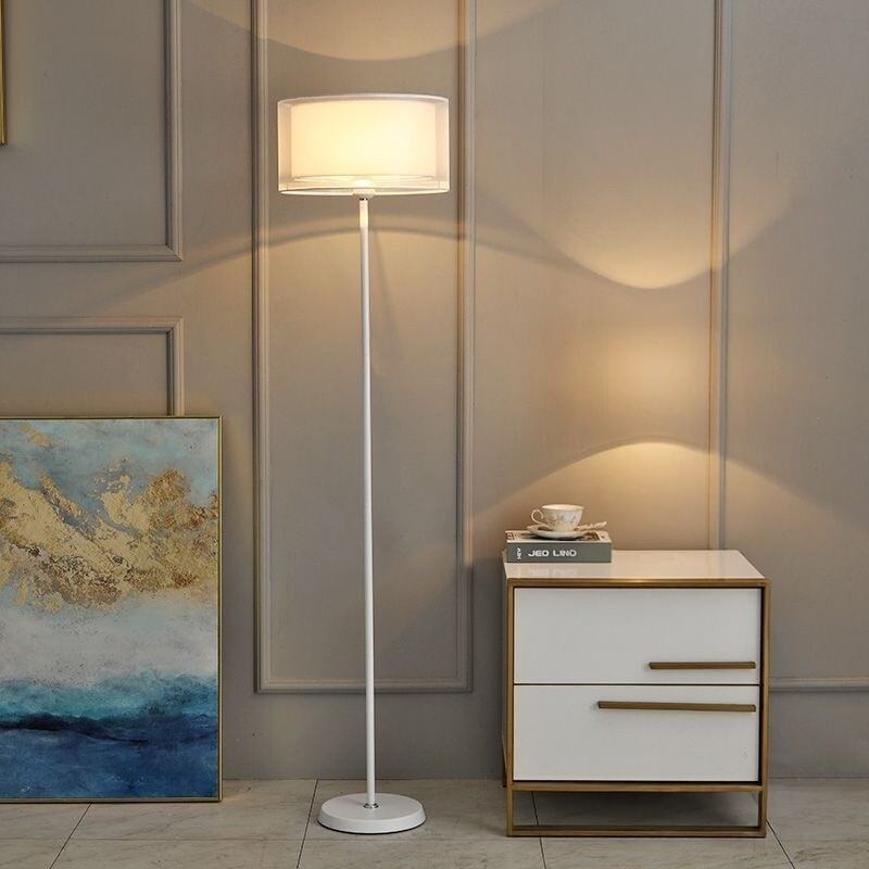 Minimalist Iron Fabric PVC Floor Lamp Foot Switch Warm White Light for Home
