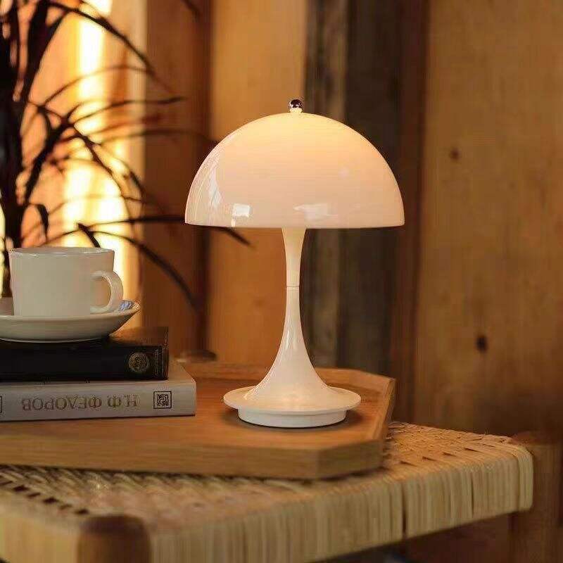 Cream Style Semi-circular Glass Lampshade Rechargeable Table Lamp Night Light