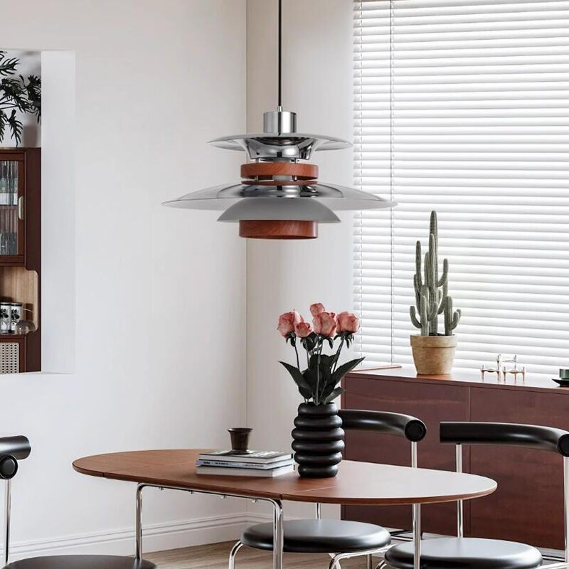 Middle Ancient Style Restaurant with Movable Arm Retro Walnut Iron Pendant Light