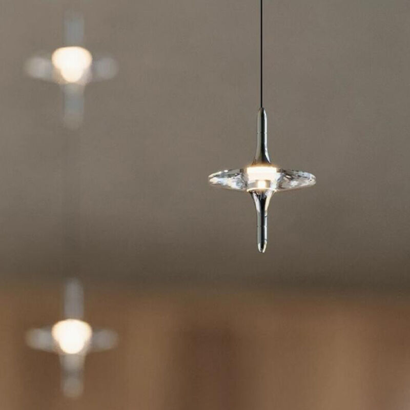 Modern Four-star Transparent Crystal Lampshade Silver Living Room Pendant Light