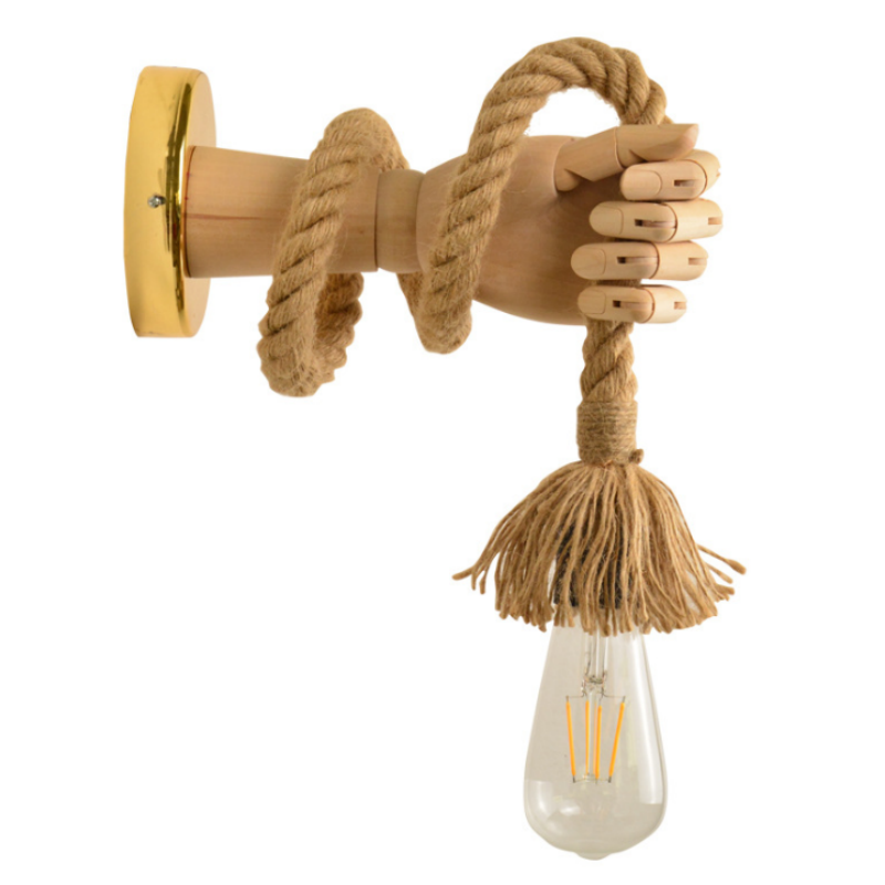 Creative Wooden Adjustable Machine Hand Hemp Rope Wall Lamp for Indoor Outdoor Decor