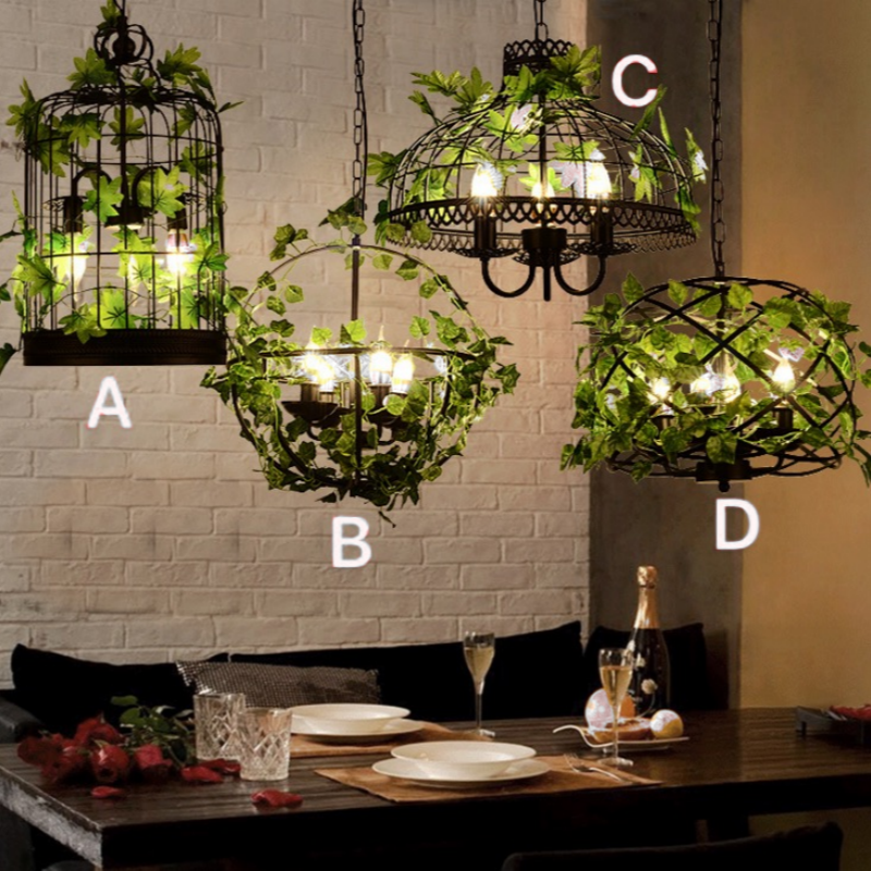 LED Vintage Plant Chandelier Pendant Light for Dinning Room Cafe and Bar Creative Hotel Chandelier Bar Art Green