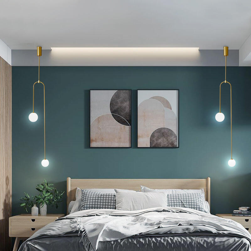 Modern Minimalist Bedroom Metal Glass Ball Double Head Decorative Pendant Light