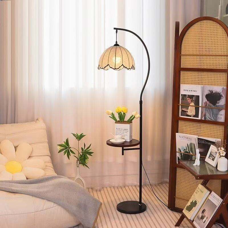 Height Adjustable Iron Fabric LED Floor Lamp With Tray for Living Room Decor