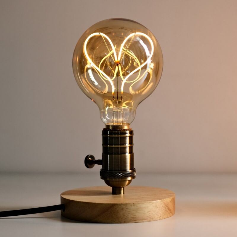 E26 Bronze-coloured solid wood table lamp base European-standard Plug