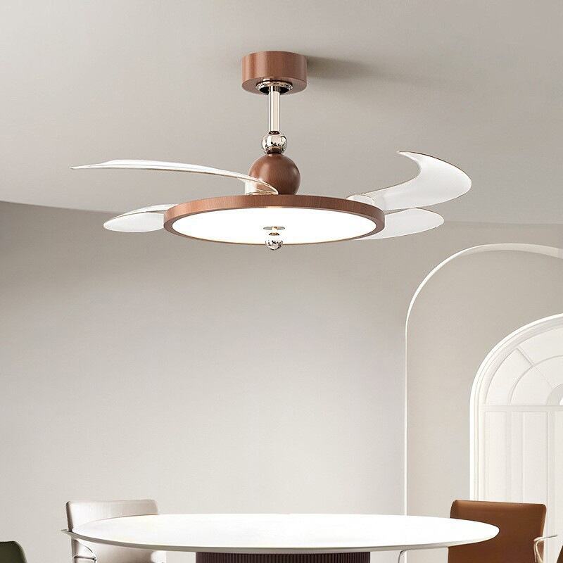 42 Inch Walnut Wood Acrylic LED Ceiling Fan Light Tri-Color Dimming