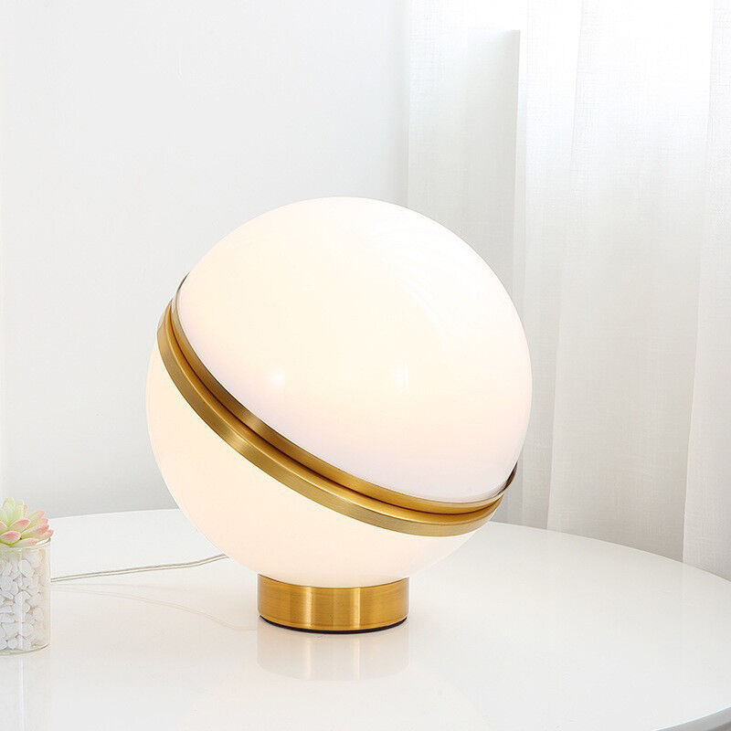 Modern Double Semi Spherical Milky White Glass Metal Desk Lamp for Living Room