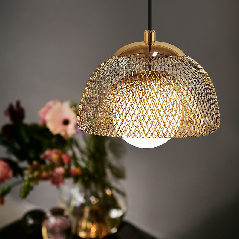 Italian Light Luxury Iron Half Round Hollow LED Pendant for Restaurant Bedroom