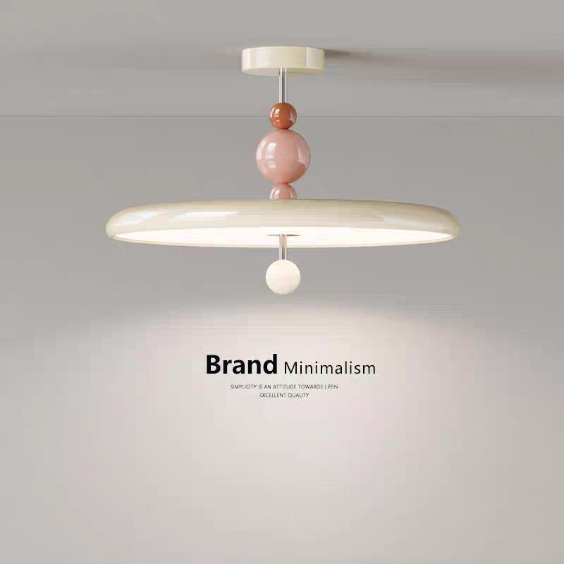 Retro cream style pink circular ceiling light children's room bedroom ceiling light
