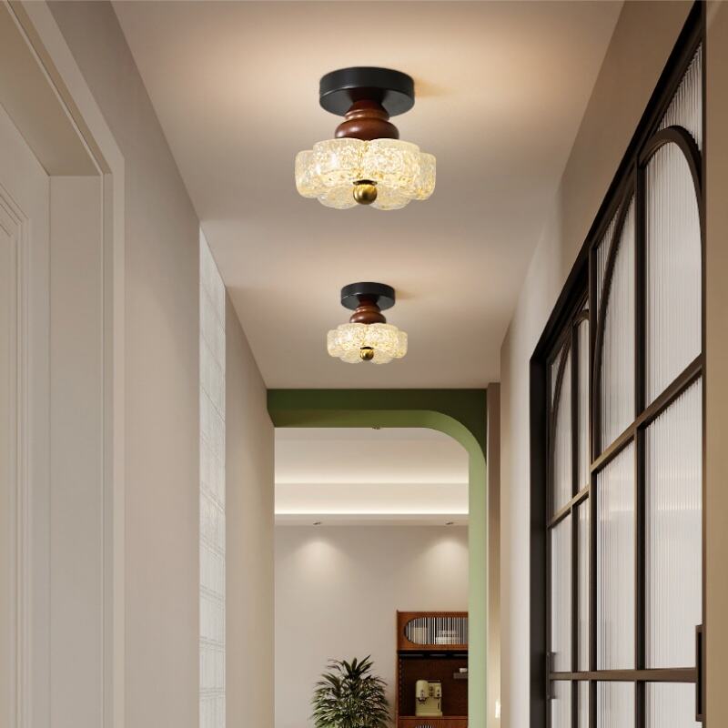 Walnut Gold Resin Flower LED Flush Mount Ceiling Light Tri-Color Dimming