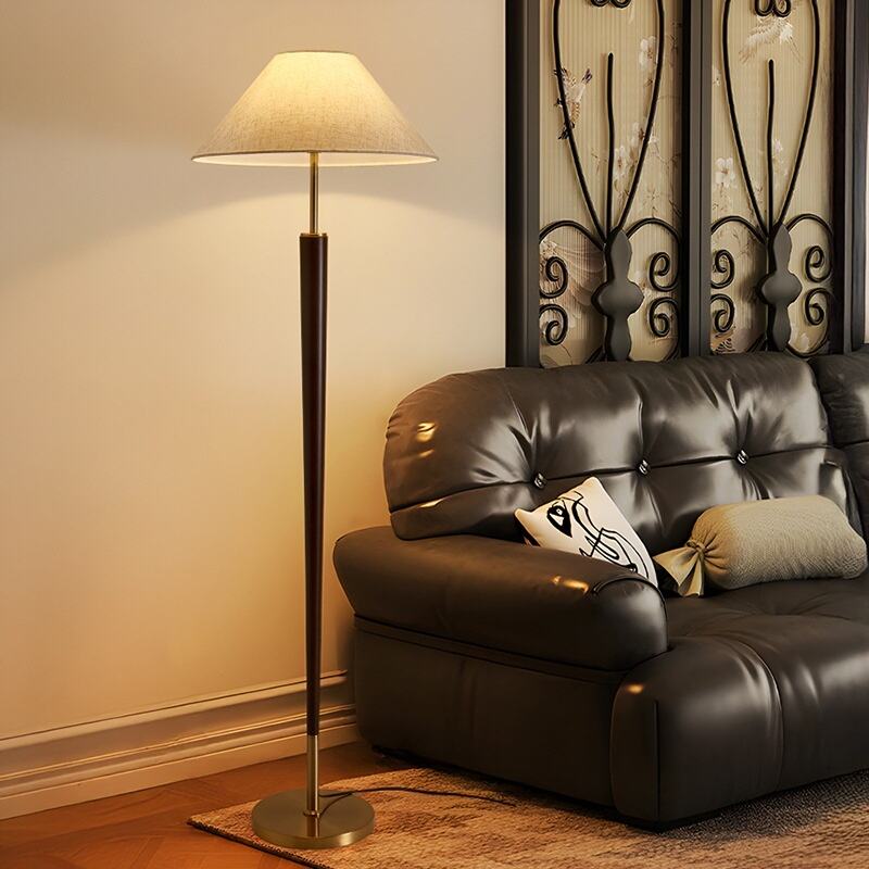 Modern Conical Walnut Wood Floor Lamp 3-Color Dimming Foot Switch