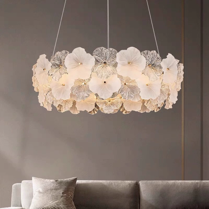French Creative Light Luxury Romantic Petal Glass Ceiling Light Hotel Restaurant Bedroom Ceiling Light