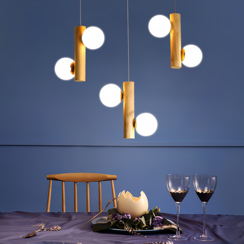 Natural Wood Multi-heads Pendant Light for Hotel Restaurant Home Decor Lighting