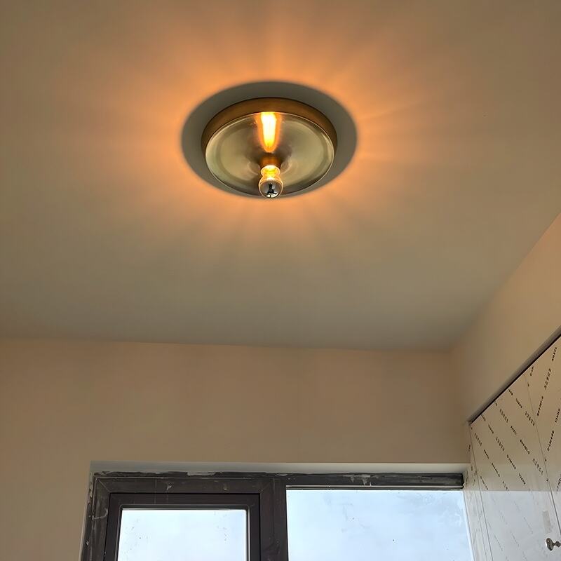 Silver Metal Round Flush Mount Ceiling Light E27 Warm Light for Home