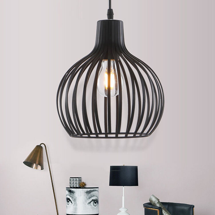 Creative Birdcage Chandelier Single Head Iron Wire Hanging Lamp with Black White Gold