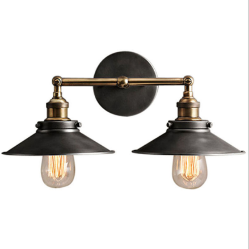 American Vintage Industrial Iron Two Heads Wall Lamp for Restaurant Bar Home Decor
