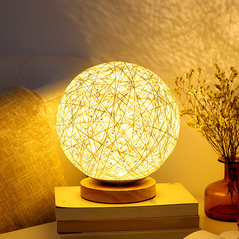 Nordic Homestay Rattan Woven Hemp Ball LED Color USB Decorative Desk Table Lamp