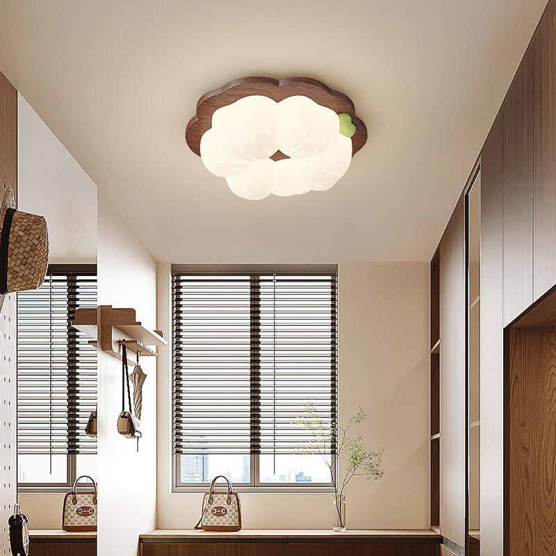 Cream Retro Creative Flower Walnut Ceiling Light for Balcony Corridor Children's Room