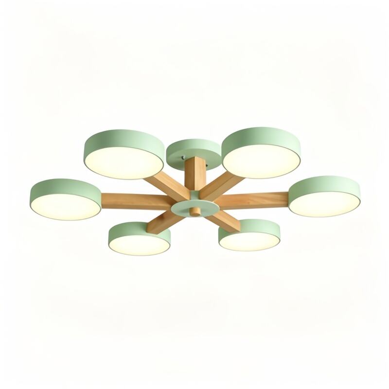 Minimalist Iron Macaron Bedroom Dining Room Chandelier Original Wood Multi-head Living Room Dining Room LED Pendant Lights