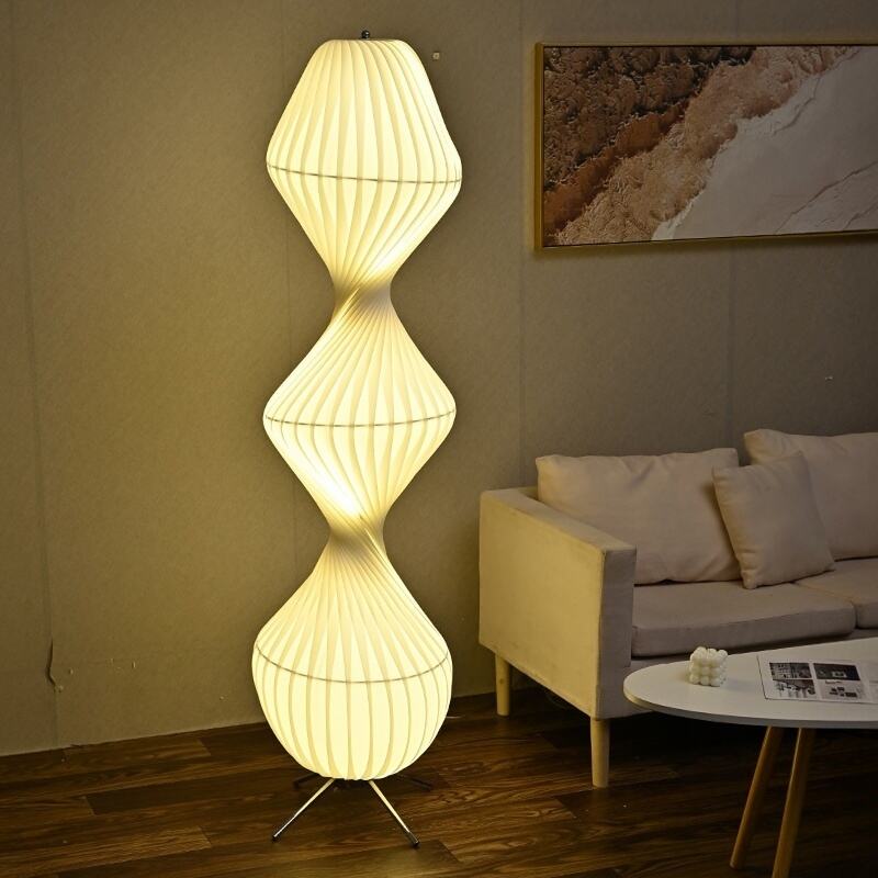 Современа подна лампа со LED светло и извиткана форма на песочник, од железо и PU материјал со стапка-прекинувач за украс на домот