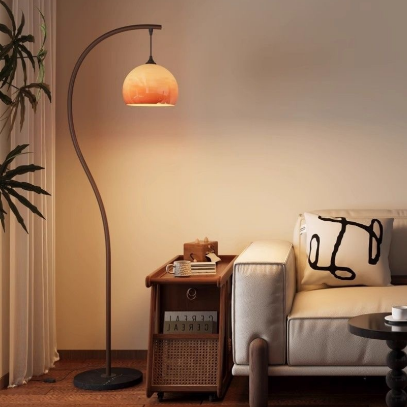Adjustable Height Iron Marble Base Arc Floor Lamp With Side Table for Living Room Decor