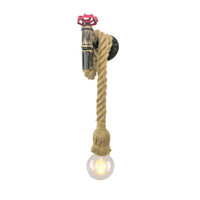 Retro Water Pipe Faucet Wall Light Vintage Loft Industrial Hemp Rope Wall Lamp