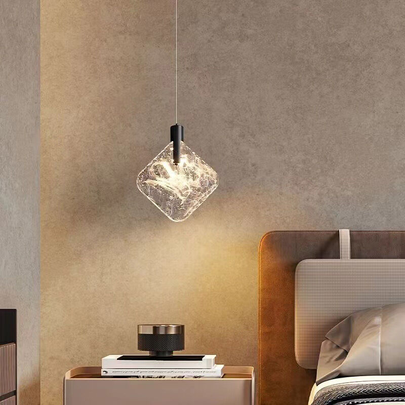 Minimalist Luxurious High-end Crystal Square Transparent Glass LED Pendant Light