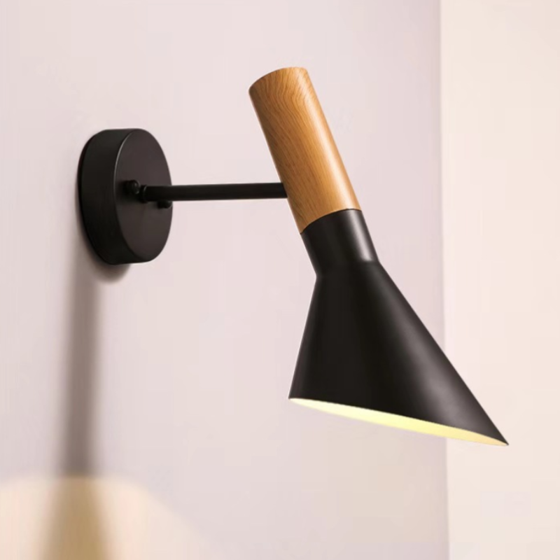 Modern Industrial Black White Metal Wood Grain Iron Wall Lamps for Indoor Bedroom Adjustable Lighting Sconce