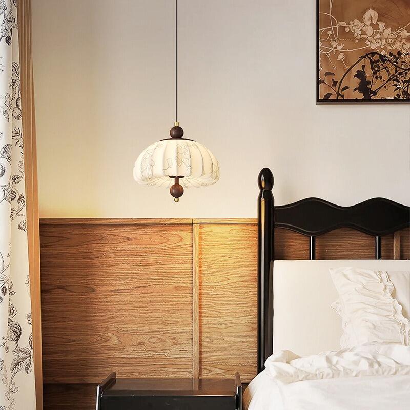 French retro fabric printed walnut pendant light for bedroom headboard corridor foyer