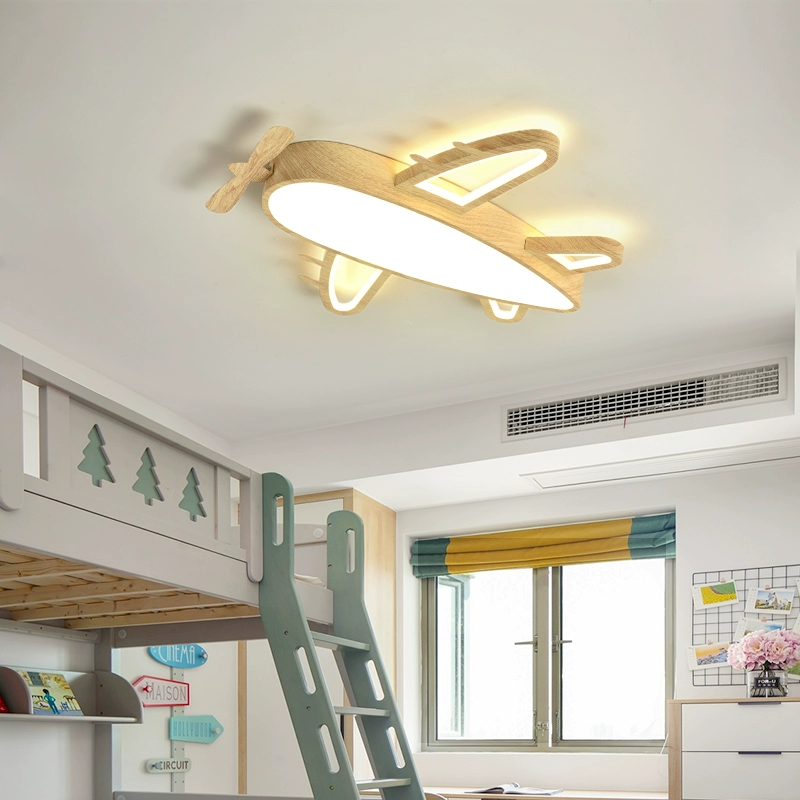 Nordic Rustic Wooden Airplane Ceiling Light for Children's Bedroom