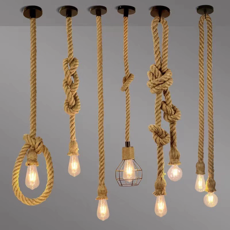 American retro single head hemp rope pendant light for restaurant hotel shop bar