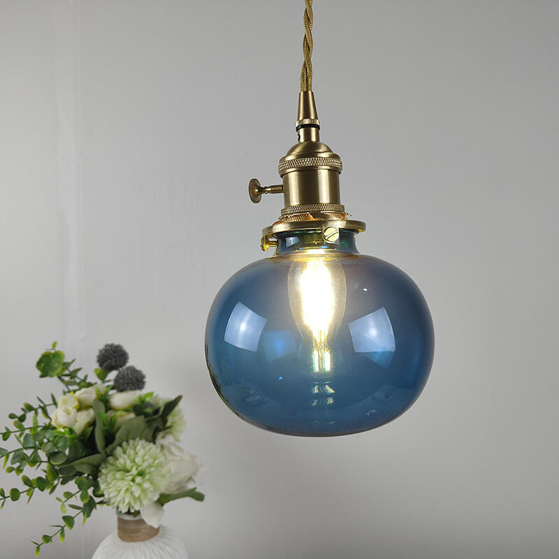 Retro Design Pumpkin Hanging Pendant Lighting for Decorative Blue Glass Lampshade